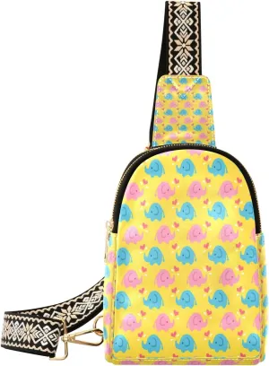Small Sling Bag Waist Packs Leather Crossbody Packs Chest Bag Cute Elephant for Women Travel Belt Purse