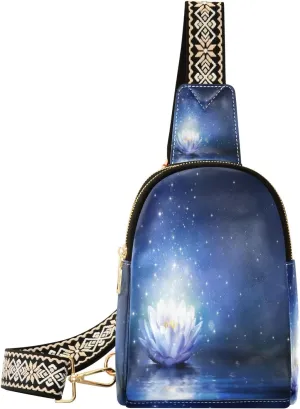 Small Sling Bag Waist Packs Leather Crossbody Packs Chest Bag Glowing Flower for Women Travel Belt Purse