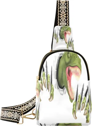 Small Sling Bag Waist Packs Leather Crossbody Packs Chest Bag Green Dinosaur for Women Travel Belt Purse