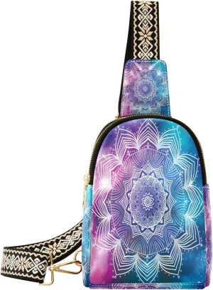 Small Sling Bag Waist Packs Leather Crossbody Packs Chest Bag Mandala for Women Travel Belt Purse