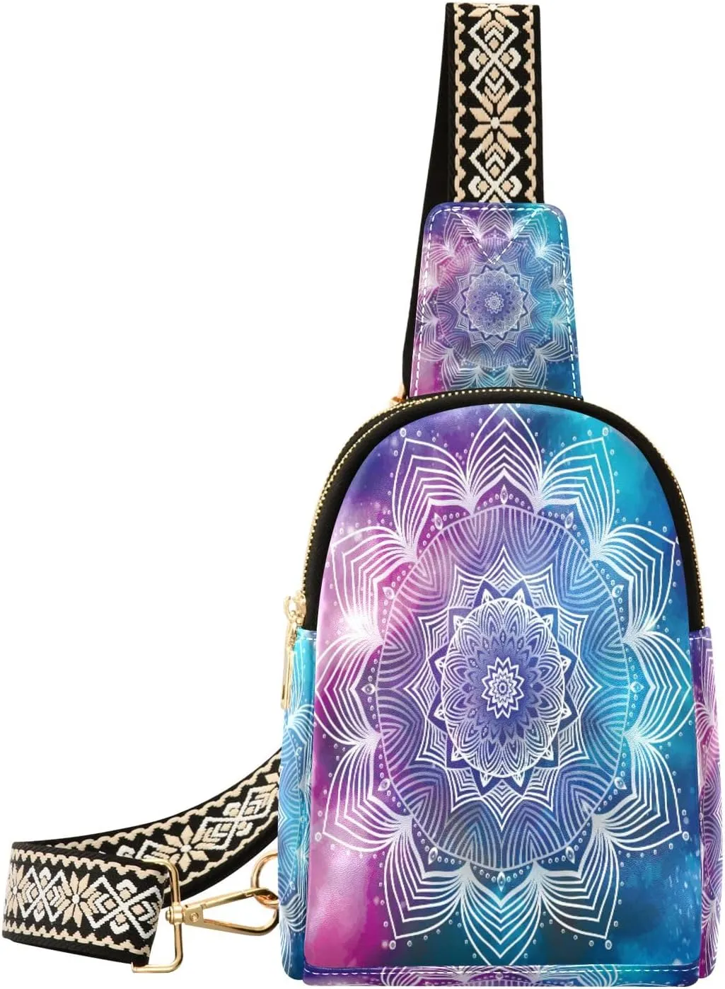 Small Sling Bag Waist Packs Leather Crossbody Packs Chest Bag Mandala for Women Travel Belt Purse