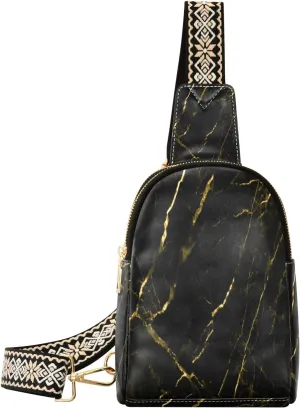 Small Sling Bag Waist Packs Leather Crossbody Packs Chest Bag Marble Stripe for Women Travel Belt Purse