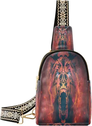 Small Sling Bag Waist Packs Leather Crossbody Packs Chest Bag Painting Bear for Women Travel Belt Purse