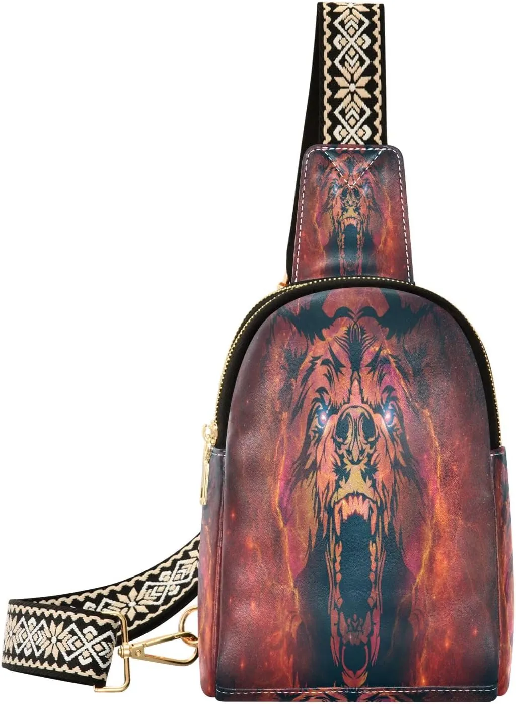 Small Sling Bag Waist Packs Leather Crossbody Packs Chest Bag Painting Bear for Women Travel Belt Purse
