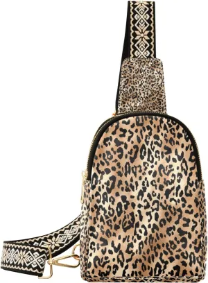 Small Sling Bag Waist Packs Leather Crossbody Packs Chest Bag Retro Leopard Spot for Women Travel Belt Purse