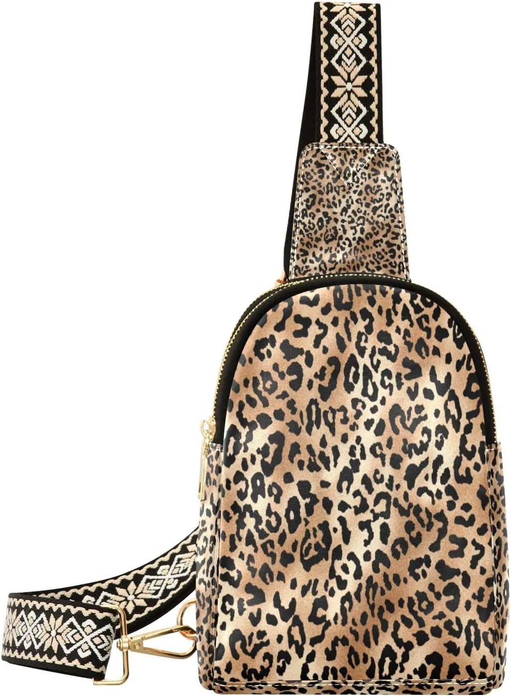Small Sling Bag Waist Packs Leather Crossbody Packs Chest Bag Retro Leopard Spot for Women Travel Belt Purse
