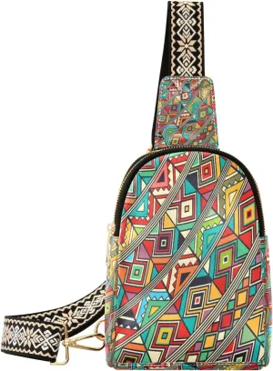Small Sling Bag Waist Packs Leather Crossbody Packs Chest Bag Roman Style Pattern for Women Travel Belt Purse