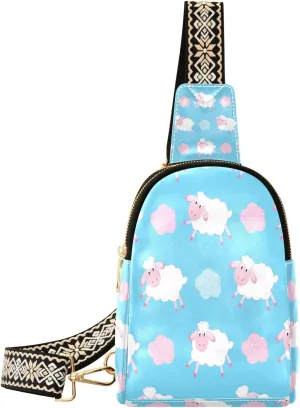Small Sling Bag Waist Packs Leather Crossbody Packs Chest Bag Sheep Clouds for Women Travel Belt Purse