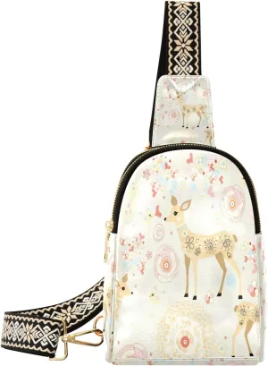 Small Sling Bag Waist Packs Leather Crossbody Packs Chest Bag Sika Deer for Women Travel Belt Purse