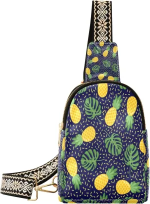 Small Sling Bag Waist Packs Leather Crossbody Packs Chest Bag Tropical Palm Leaves Pineapples for Women Travel Belt Purse