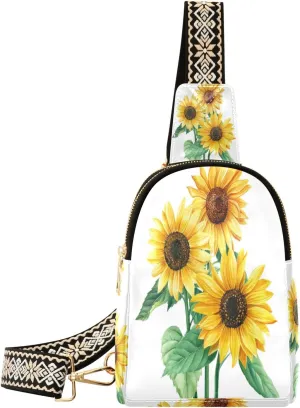 Small Sling Bag Waist Packs Leather Crossbody Packs Chest Bag Yellow Sunflower Flower for Women Travel Belt Purse