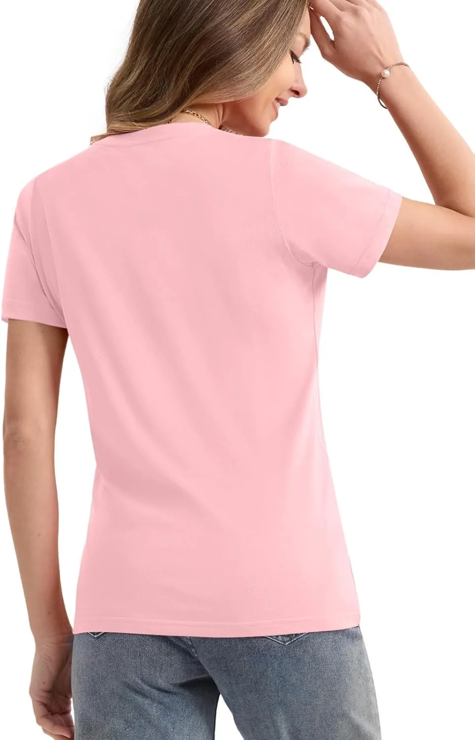 SMENG Women's Cotton Crewneck T-Shirts Short Sleeve Basic Solid Color Tee Classic-Fit Shirt Breathable Comfy Summer Top