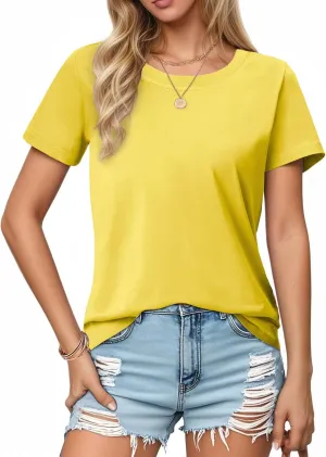 SMENG Women's Cotton Crewneck T-Shirts Short Sleeve Basic Solid Color Tee Classic-Fit Shirt Breathable Comfy Summer Top