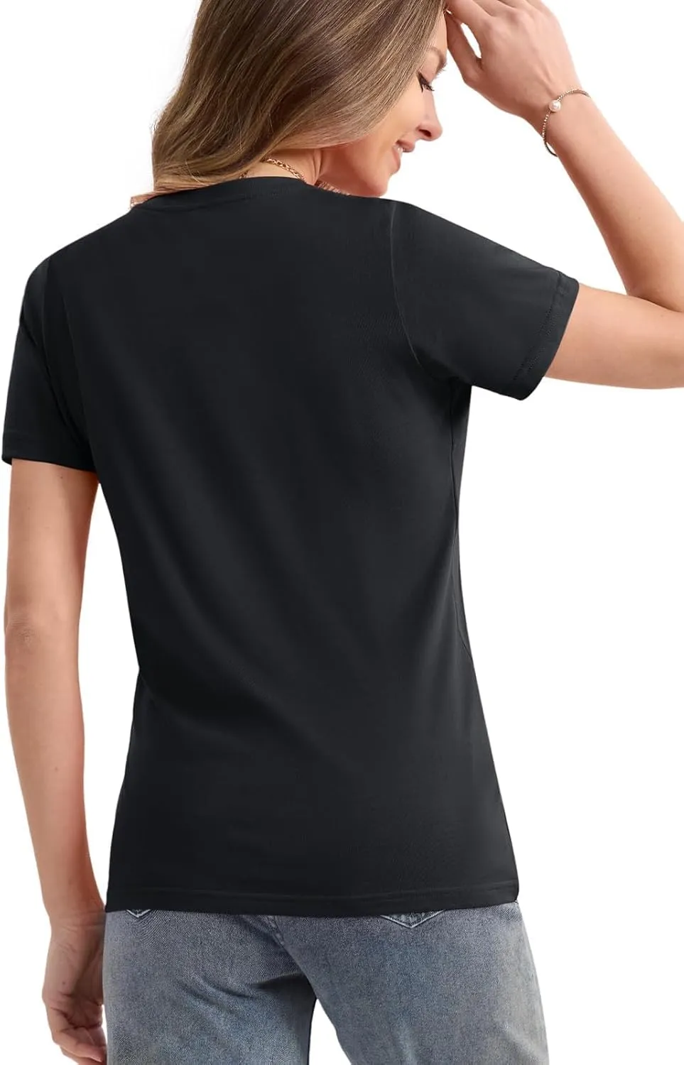 SMENG Women's Cotton Crewneck T-Shirts Short Sleeve Basic Solid Color Tee Classic-Fit Shirt Breathable Comfy Summer Top