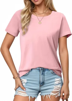 SMENG Women's Cotton Crewneck T-Shirts Short Sleeve Basic Solid Color Tee Classic-Fit Shirt Breathable Comfy Summer Top
