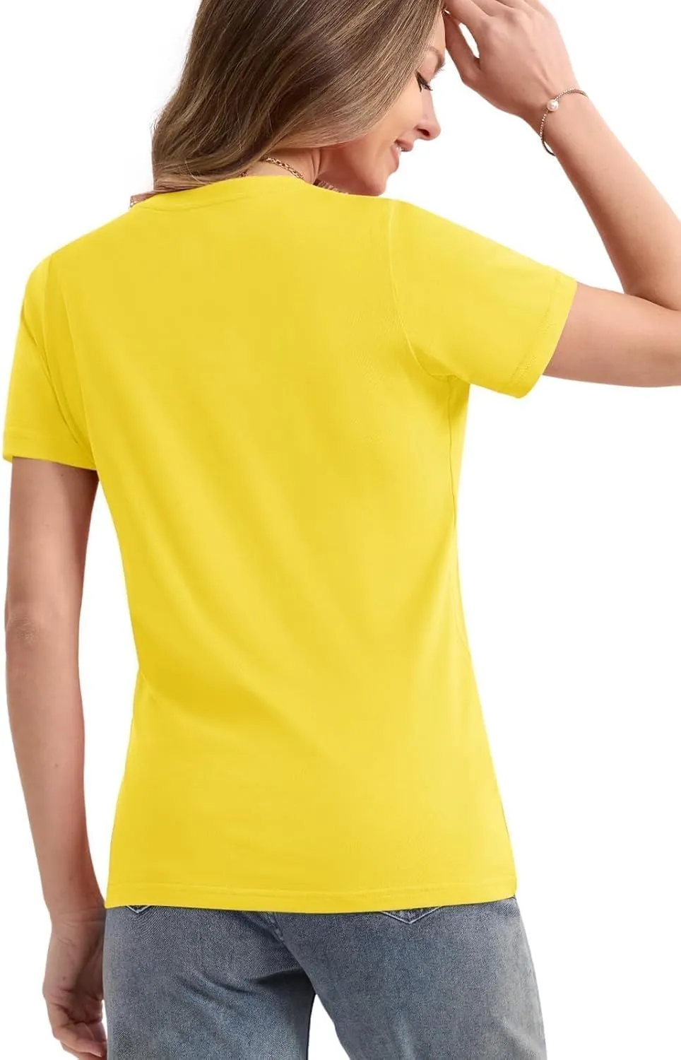 SMENG Women's Cotton Crewneck T-Shirts Short Sleeve Basic Solid Color Tee Classic-Fit Shirt Breathable Comfy Summer Top