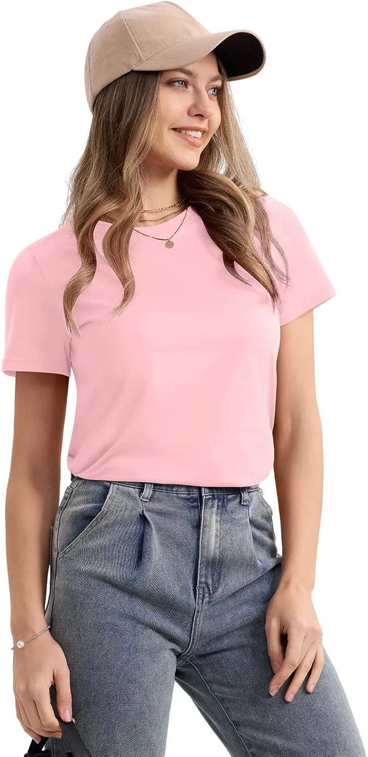 SMENG Women's Cotton Crewneck T-Shirts Short Sleeve Basic Solid Color Tee Classic-Fit Shirt Breathable Comfy Summer Top