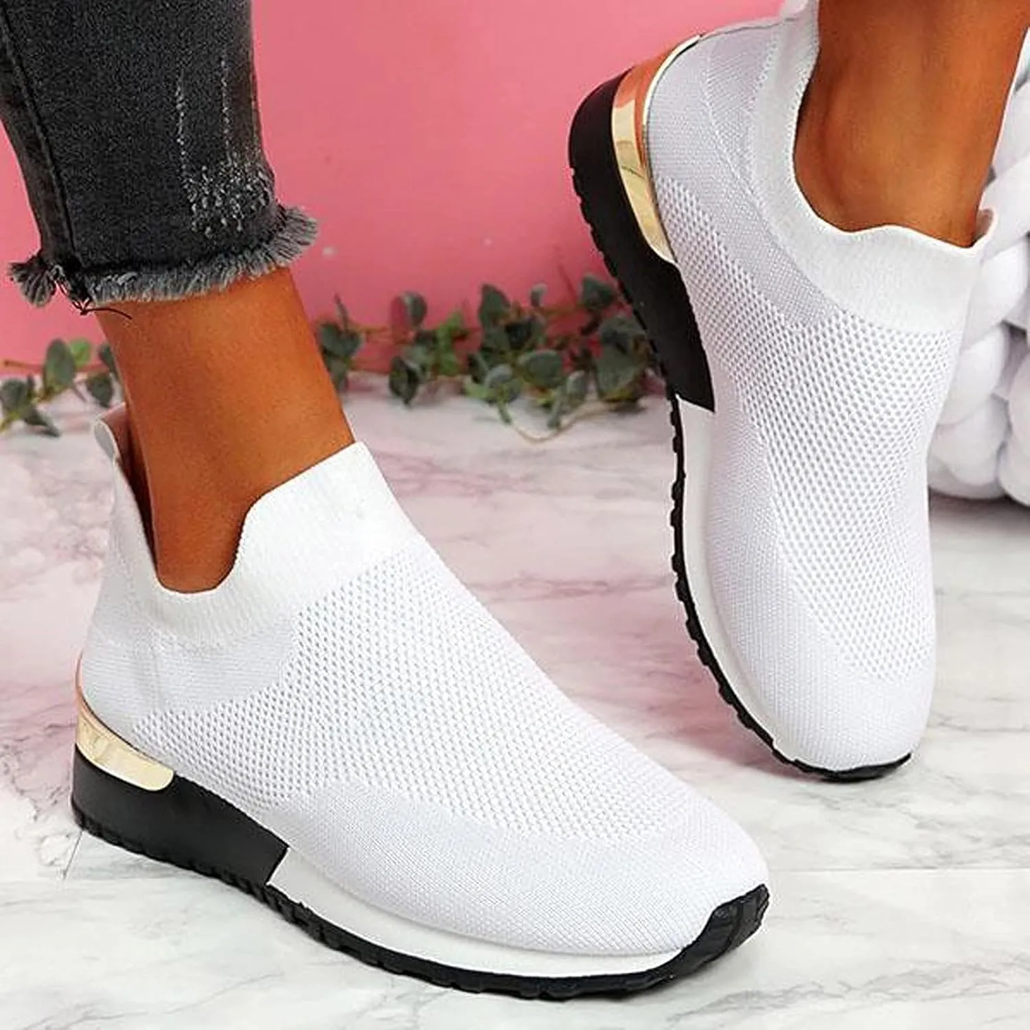 Sneakers for Women Walking Shoes Comfortable Breathable Mesh Tennis Slip On Sneakers for Women Womens Tennis Shoes Plantar Fasciitis Relief Lightweight Casual Comfort Walking Footwear
