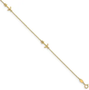 Solid 14k Yellow Gold CZ Cubic Zirconia Anchor Mariner with 1in Extension Anklet 9" (Width = 1mm)
