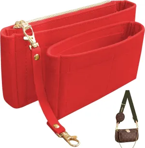 Soyizom Multi Pochette Accessories Handbag Organizer Insert for Women, 2 Packs Purse Organizer Insert Fits for Pochette Tote Bag Organizer with Key Chains and Zipper, Red