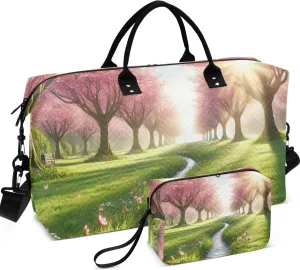 Spring Flowers Cherry Blossom Travel Duffle Bags Toiletry Bags Set of 2, Design Garment Duffel Bag Overnight Bags