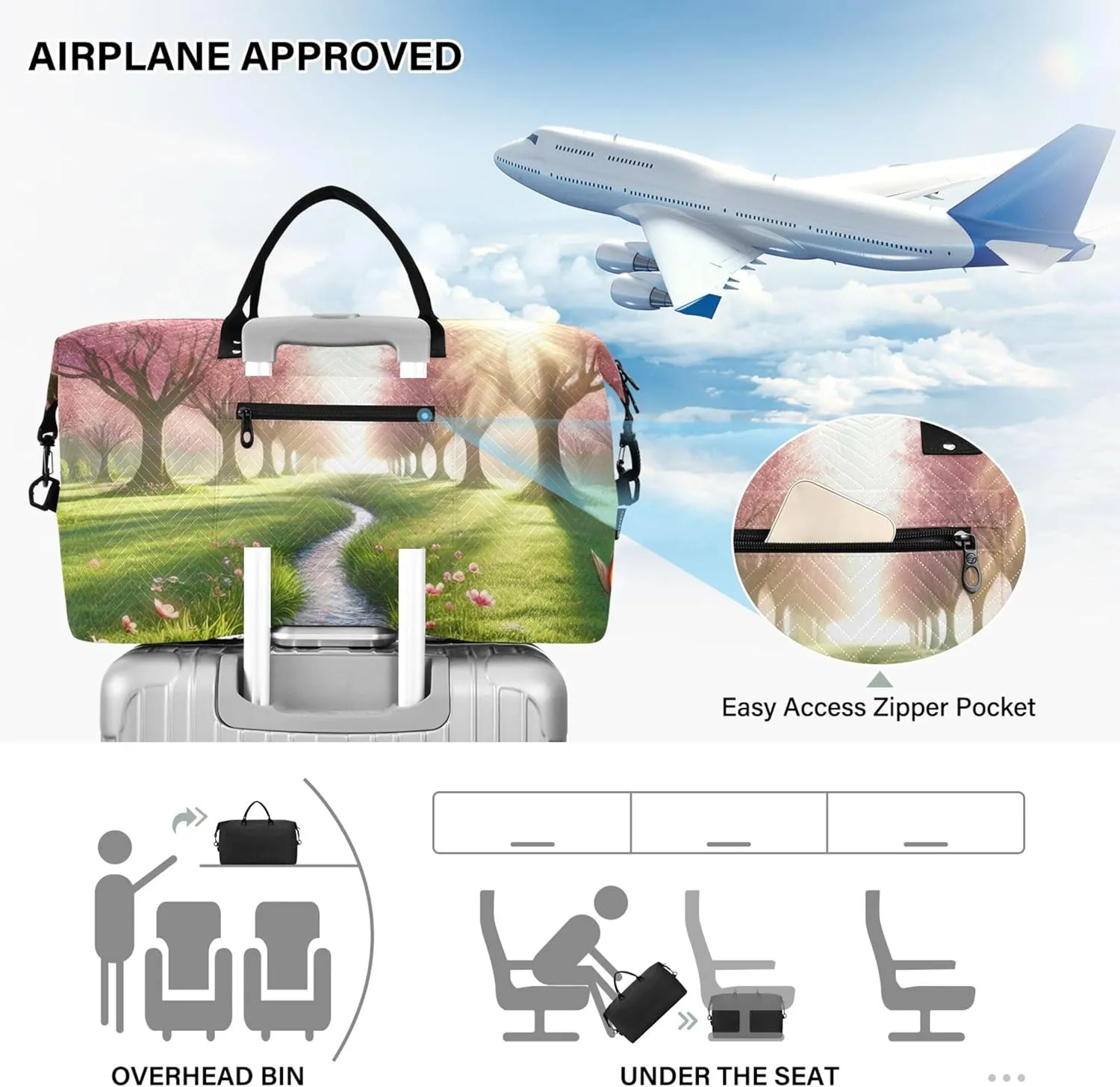 Spring Flowers Cherry Blossom Travel Duffle Bags Toiletry Bags Set of 2, Design Garment Duffel Bag Overnight Bags