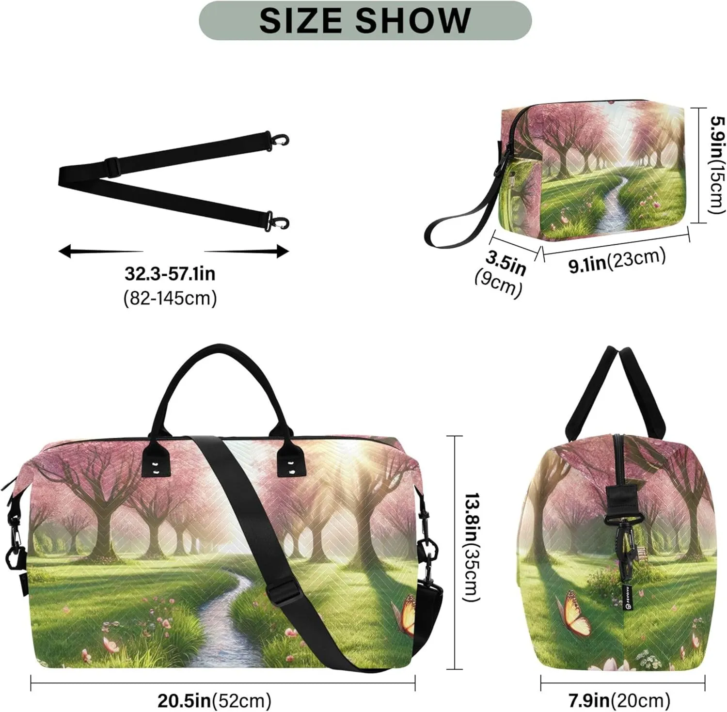 Spring Flowers Cherry Blossom Travel Duffle Bags Toiletry Bags Set of 2, Design Garment Duffel Bag Overnight Bags