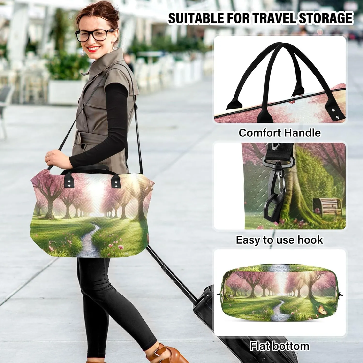 Spring Flowers Cherry Blossom Travel Duffle Bags Toiletry Bags Set of 2, Design Garment Duffel Bag Overnight Bags