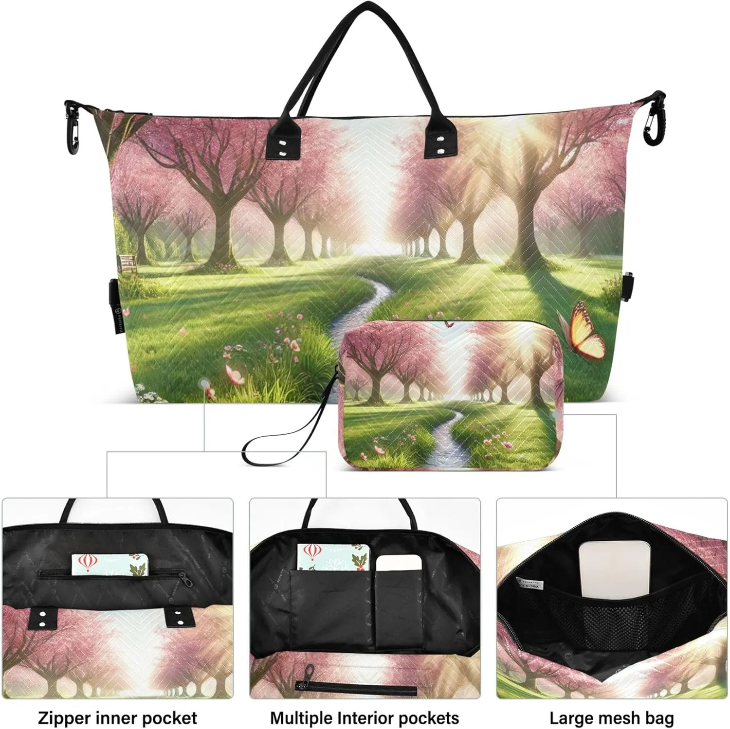 Spring Flowers Cherry Blossom Travel Duffle Bags Toiletry Bags Set of 2, Design Garment Duffel Bag Overnight Bags