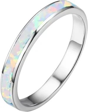 Stackable Stainless Steel Wedding Band with Opal Inlaid Delicate Jewelry for Women Engagement Statement Promise Rings