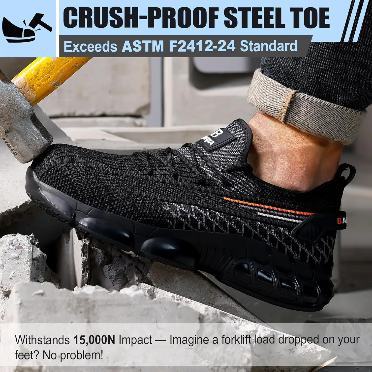 Steel Toe Shoes for Men Lightweight Work Shoes Construction Industrial Work Tennis Shoes Safety Shoes Comfortable Steel Toe Sneakers for Men Women