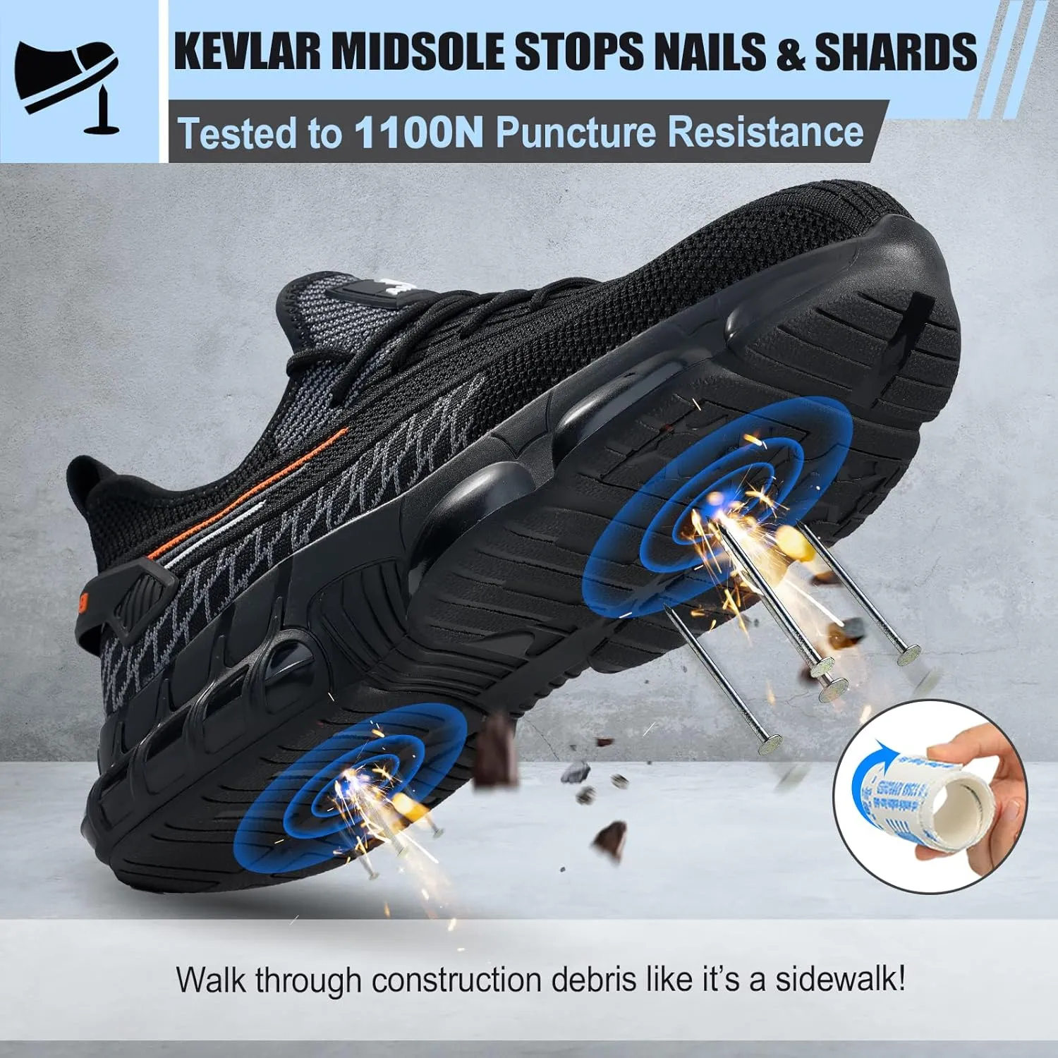Steel Toe Shoes for Men Lightweight Work Shoes Construction Industrial Work Tennis Shoes Safety Shoes Comfortable Steel Toe Sneakers for Men Women