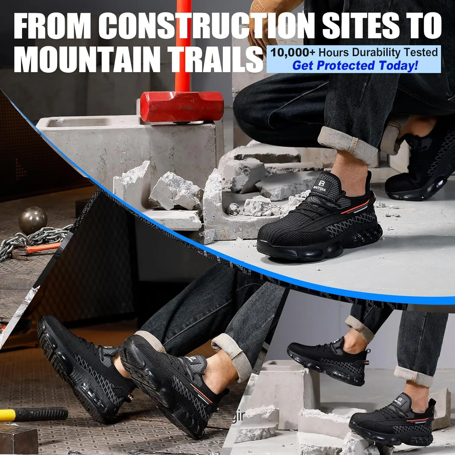 Steel Toe Shoes for Men Lightweight Work Shoes Construction Industrial Work Tennis Shoes Safety Shoes Comfortable Steel Toe Sneakers for Men Women