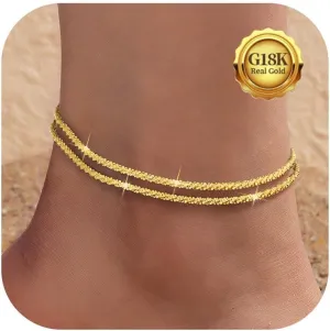 Sterling Silver Ankle Bracelets for Women,Gold Dainty Layered Waterproof Anklet for Women Adjustable, Womens Anklet Set Stackable Plus Size