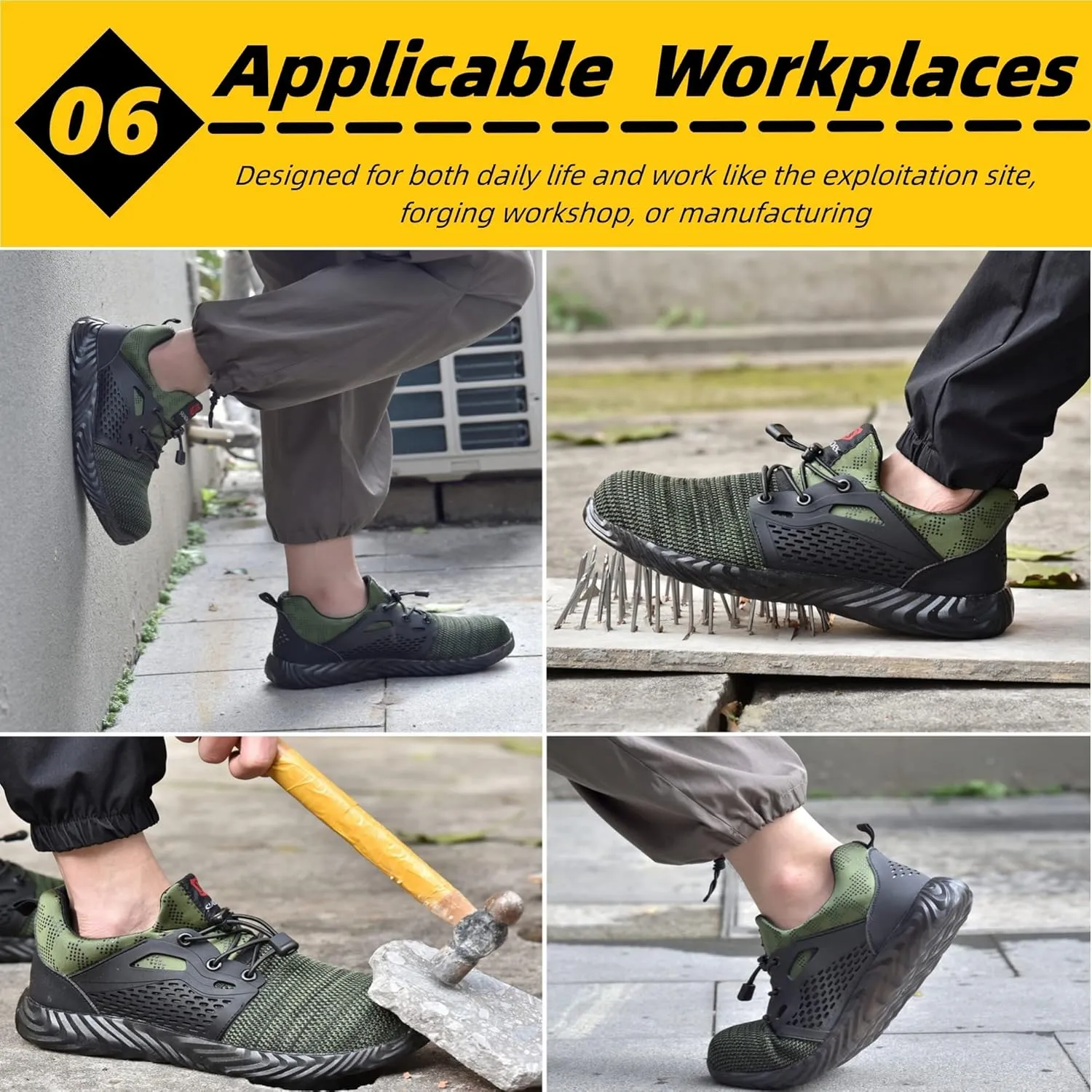 SUADEX Steel Toe Shoes for Women Men, Anti Slip Safety Shoes Breathable Lightweight Puncture Proof Work Construction Sneakers