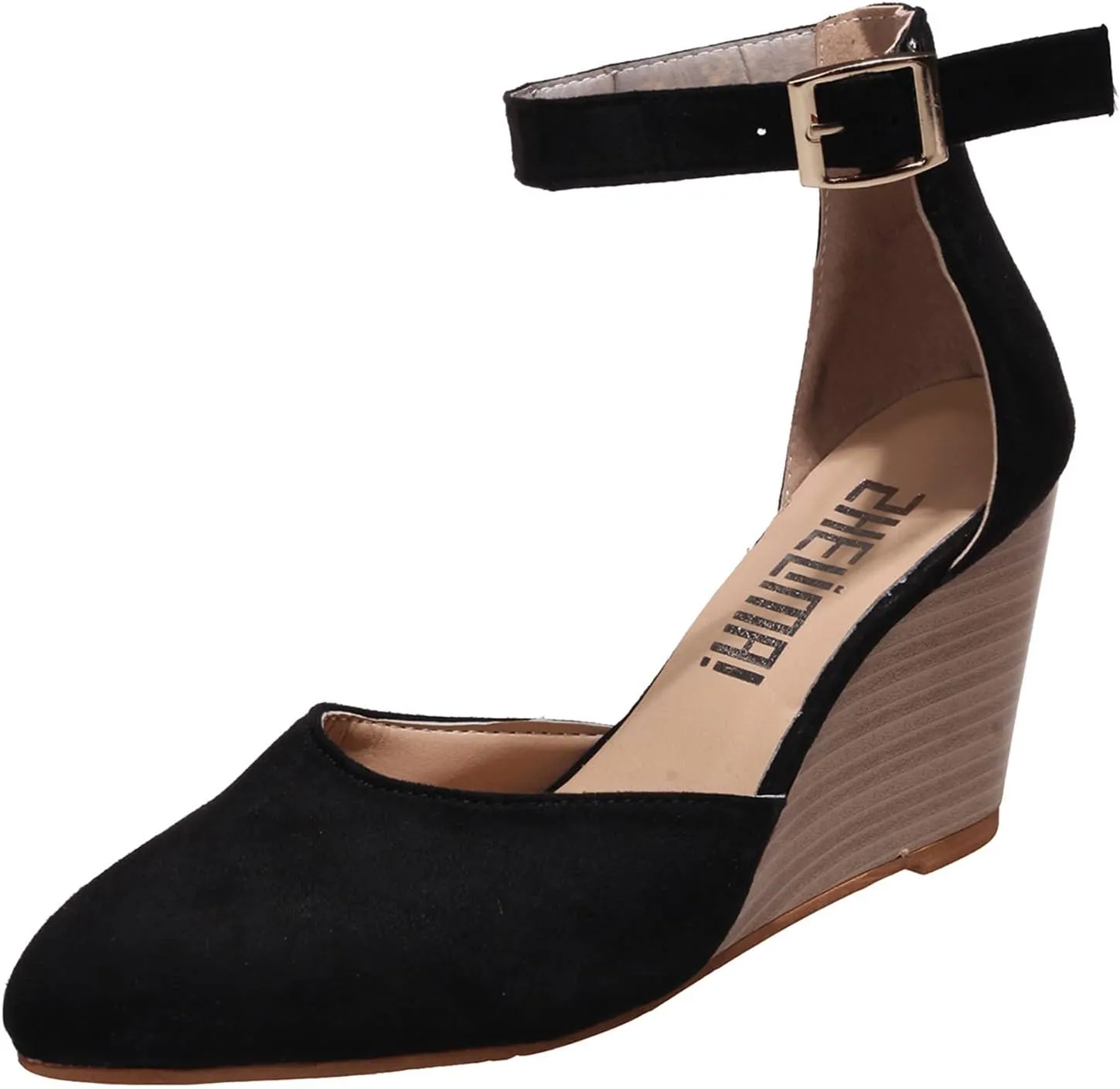SuanlaTDS Closed Toe Wedge Sandals for Women 2025 Dressy Pointed-toe Platform Buckle Ankle Strap High Heels Elegant Ladies Comfortable Summer Dress Shoes Beach Wedding Wedges Sandal Pum-ps