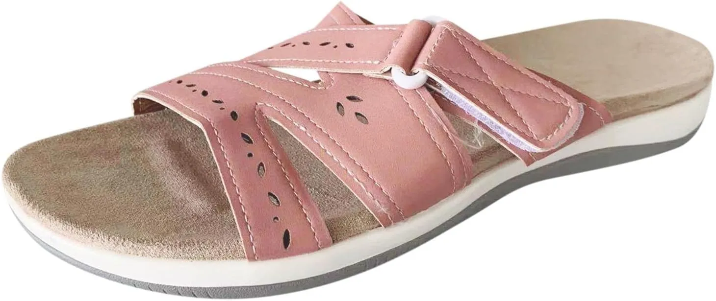 SuanlaTDS Orthopedic Sandals for Women 2025 Summer Dressy Platform Slip-on Slides Crisscross Adjustable Open Toe Arch Support Thick Sole Low Wedges Slippers Beach Comfortable Outdoor Shoes