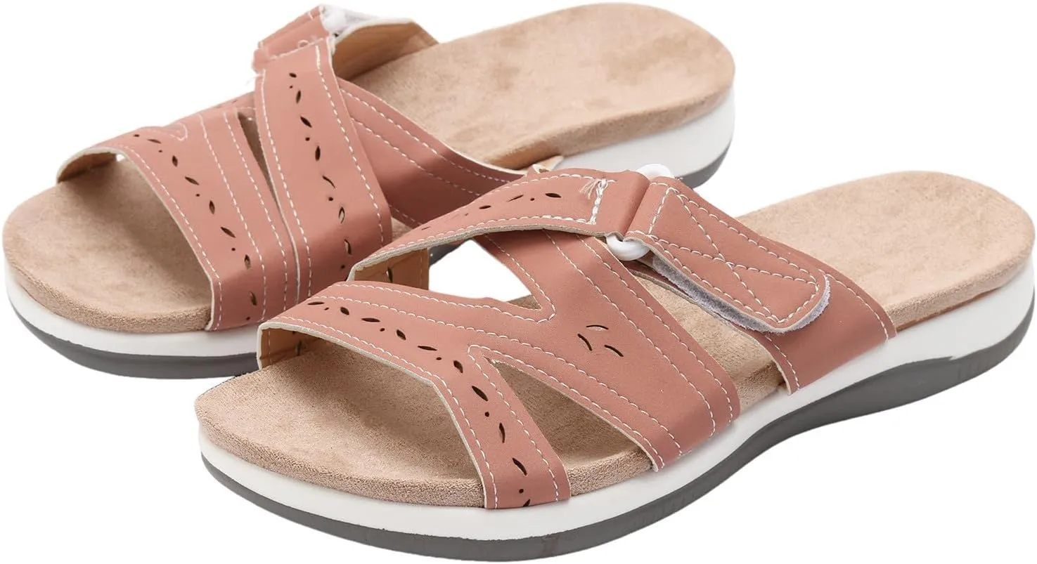 SuanlaTDS Orthopedic Sandals for Women 2025 Summer Dressy Platform Slip-on Slides Crisscross Adjustable Open Toe Arch Support Thick Sole Low Wedges Slippers Beach Comfortable Outdoor Shoes