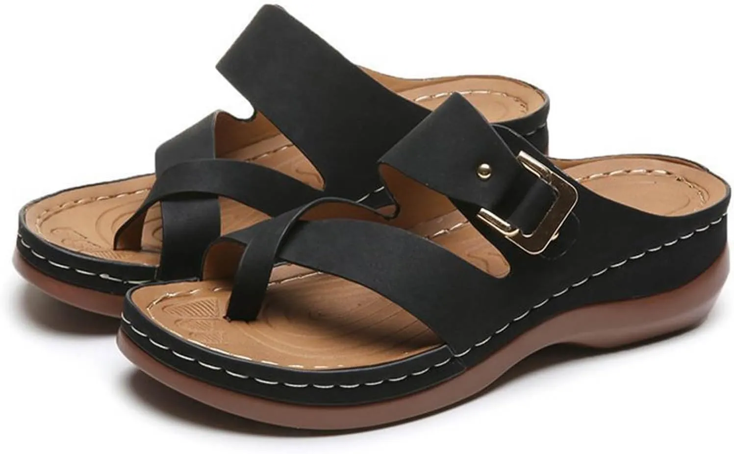 SuanlaTDS Orthopedic Sandals for Women Comfortable Platform Wedge Flip Flops Slip On Slide Sandals with Arch Support Dressy Summer Beach Outdoor Walking Open Toe Low Heels Wedges Sandals