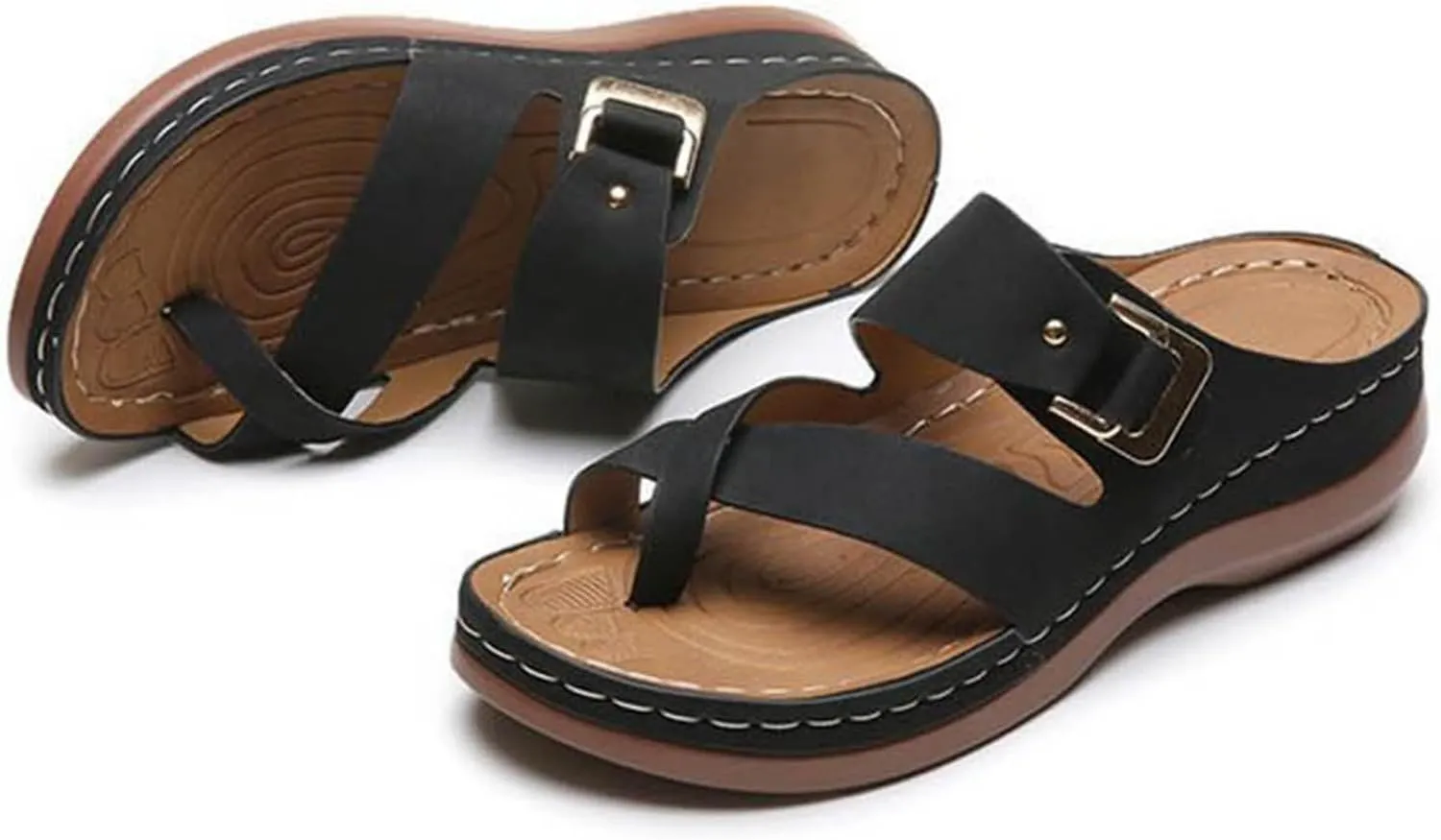 SuanlaTDS Orthopedic Sandals for Women Comfortable Platform Wedge Flip Flops Slip On Slide Sandals with Arch Support Dressy Summer Beach Outdoor Walking Open Toe Low Heels Wedges Sandals