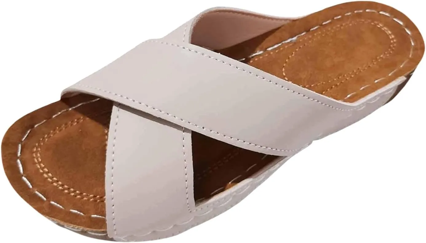 SuanlaTDS Orthopedic Sandals for Women Wedge Summer Comfortable Arch Support Platform Slip On Slides Dressy Crisscross Open Toe Flat Elegant Low Wedges Heels Slide Sandal Outdoor Party Shoes