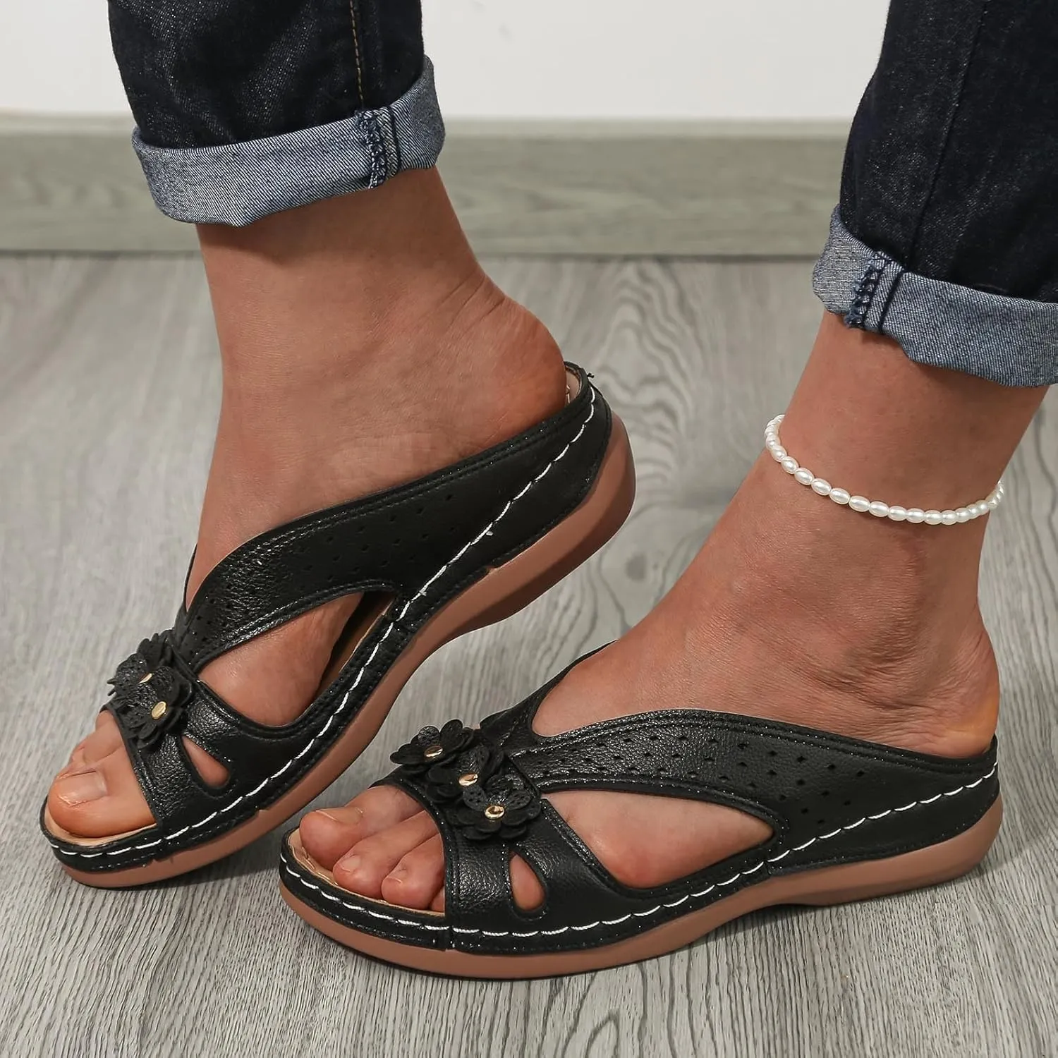 SuanlaTDS Orthopedic Sandals for Women, Womens Summer Comfortable Wedge Arch Support Flip Flops Platform Dressy Slip-on Slides Low Heel Beach Outdoor Walking Shoes 2025 Open Toe Wedges Sandal