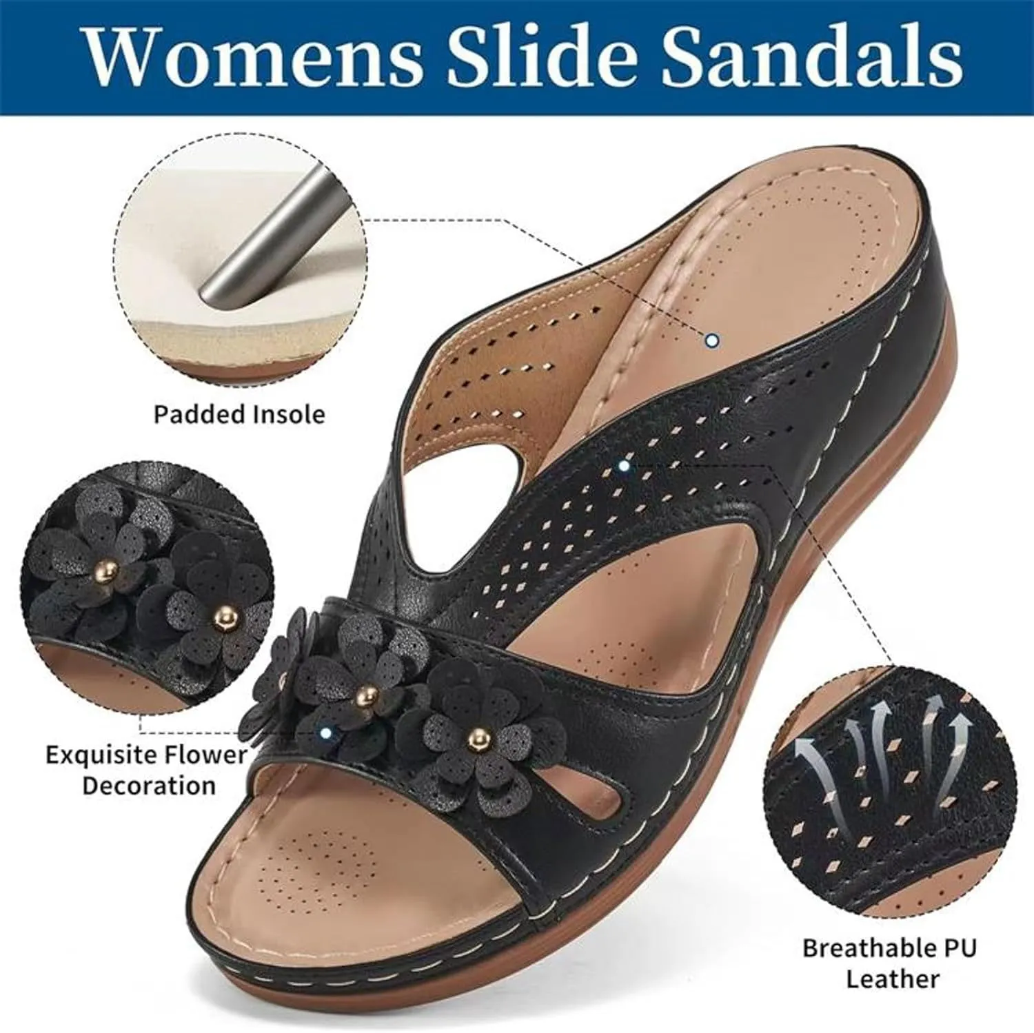 SuanlaTDS Orthopedic Sandals for Women, Womens Summer Comfortable Wedge Arch Support Flip Flops Platform Dressy Slip-on Slides Low Heel Beach Outdoor Walking Shoes 2025 Open Toe Wedges Sandal