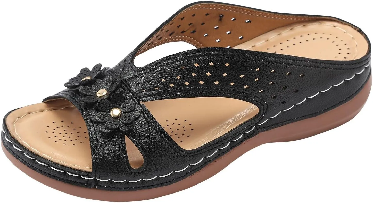 SuanlaTDS Orthopedic Sandals for Women, Womens Summer Comfortable Wedge Arch Support Flip Flops Platform Dressy Slip-on Slides Low Heel Beach Outdoor Walking Shoes 2025 Open Toe Wedges Sandal