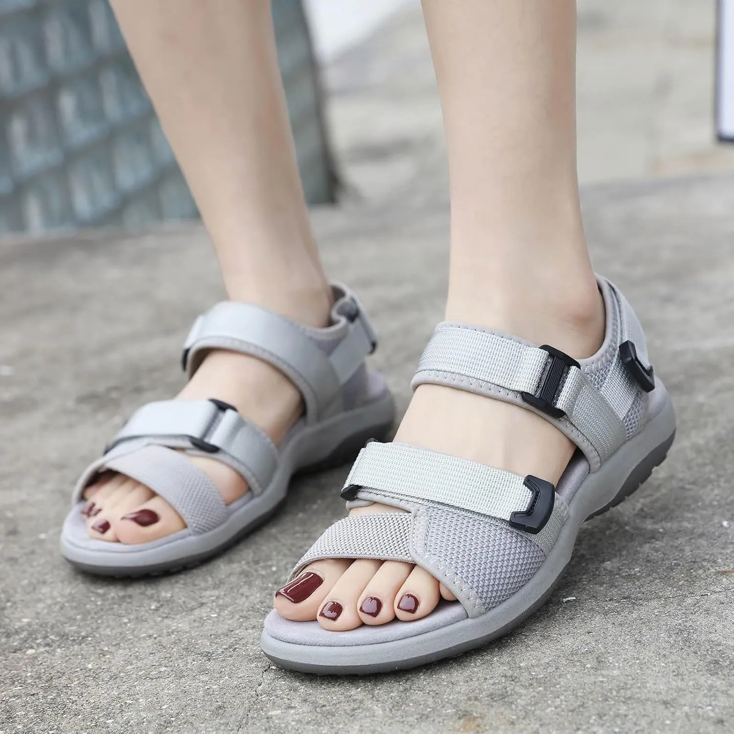 SuanlaTDS Orthopedic Wedge Sandals for Women with Arch Support Summer Beach Dressy Hook & Loop Open Toe Adjustable Ankle Strap Low Heels Platform Comfortable Outdoor Walking Shoes