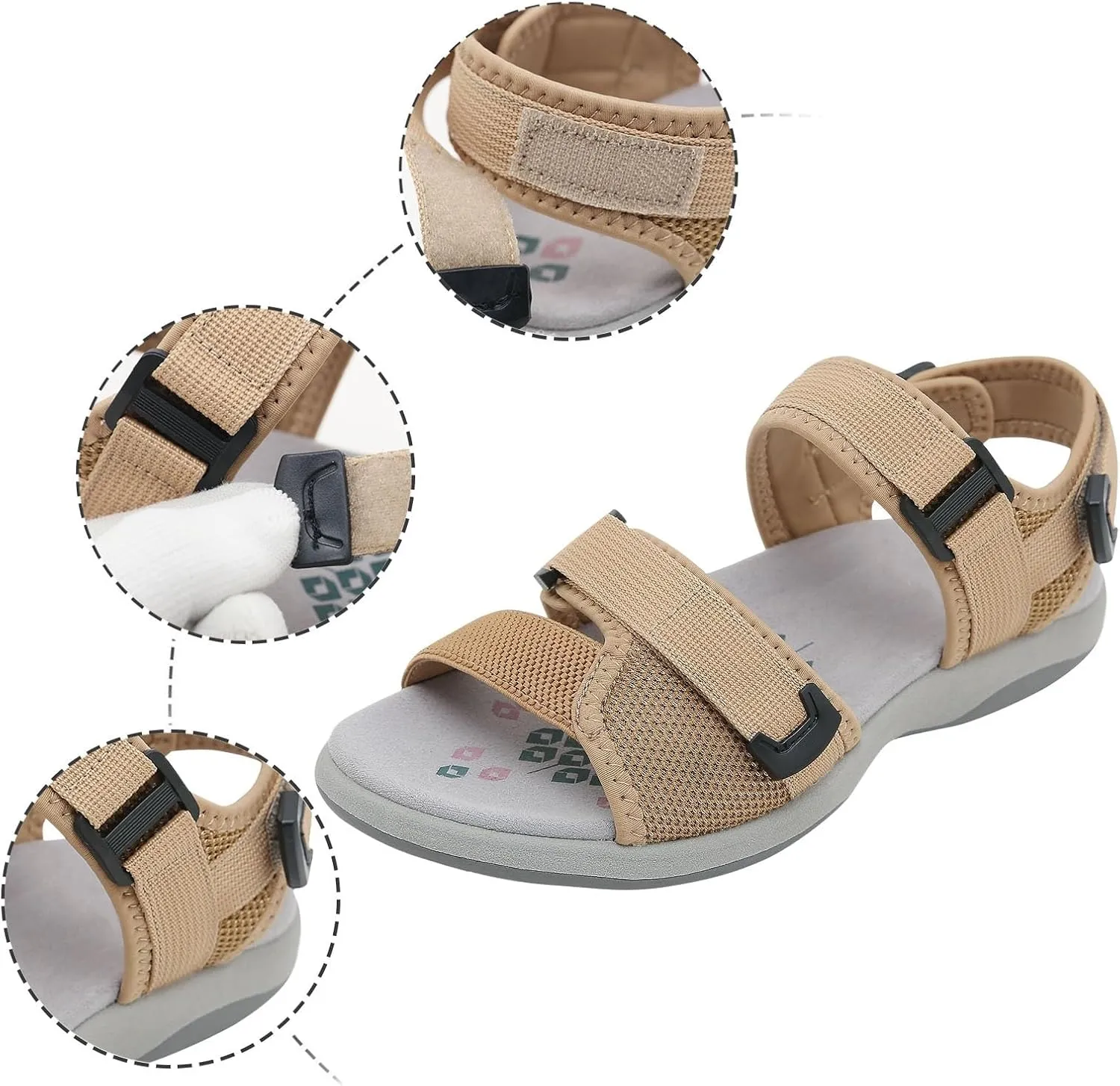 SuanlaTDS Orthopedic Wedge Sandals for Women with Arch Support Summer Beach Dressy Hook & Loop Open Toe Adjustable Ankle Strap Low Heels Platform Comfortable Outdoor Walking Shoes