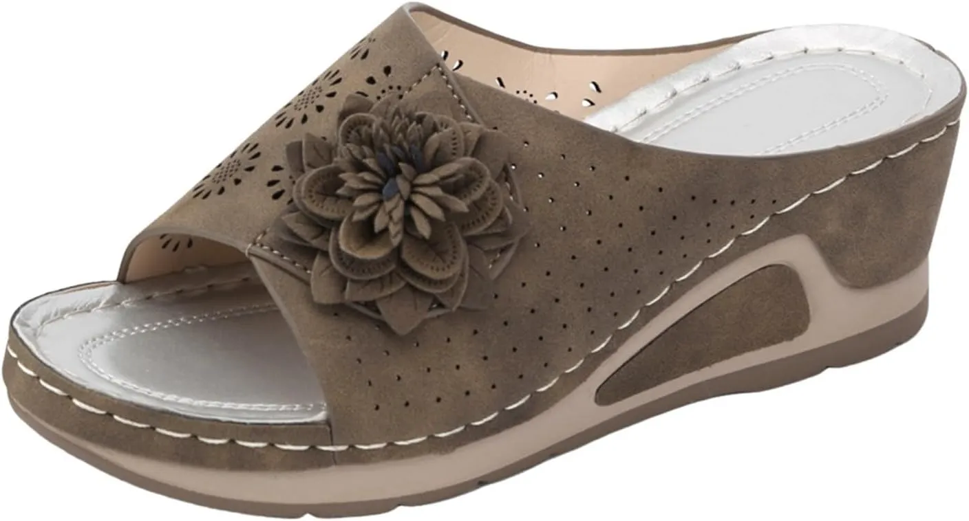 SuanlaTDS Sandals for Women Wedge Slip On 2025 Dressy Summer Comfortable Platform Open Toe Orthopedic Arch Support Slides Outdoor Beach Shoes Casual Elegant High Heels Wedges Sandal