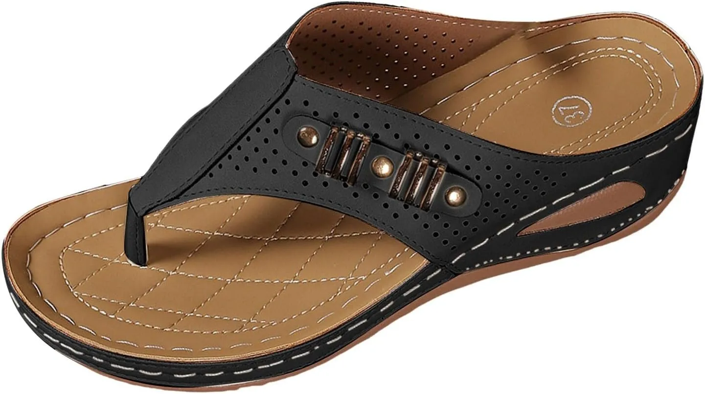 SuanlaTDS Summer Sandals for Women 2025 Orthopedic Flip Flops Wedge Dressy Platform Arch Support Comfortable Low Heels Bohemian Beach Shoes Elegant Outdoor Walking Slip On Slides Sandal