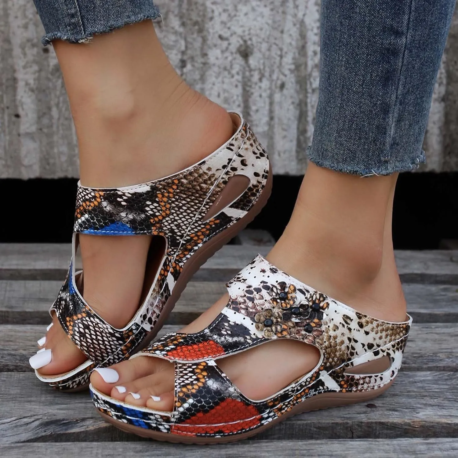 SuanlaTDS Wedge Sandals for Women Dressy Comfortable Summer Platform Slip On Slides Orthopedic Sandals with Arch Support Casual Beach Walking Shoes Open Toe Mid Heels Wedges Sandals