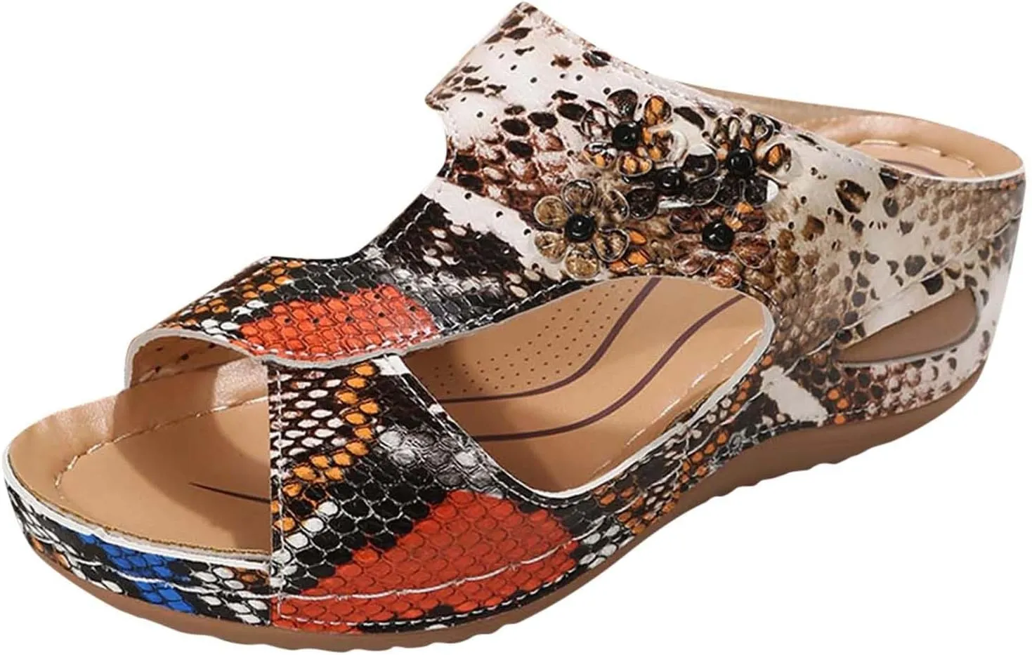 SuanlaTDS Wedge Sandals for Women Dressy Comfortable Summer Platform Slip On Slides Orthopedic Sandals with Arch Support Casual Beach Walking Shoes Open Toe Mid Heels Wedges Sandals